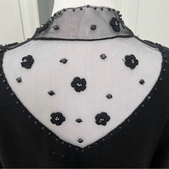 Storybook Knits Cardigan Large Sequin Lace Mobwife Black Beaded‎ Embellished Net - Picture 7 of 12